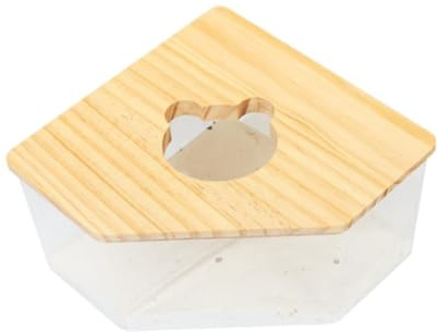 BLWOTMOR Hamster Baño Acrílico Caja Transparente con Tapa de Madera Baño de Arena para Mascotas Pequeñas Caja de Baño para Roedores Contenedor para Excavar