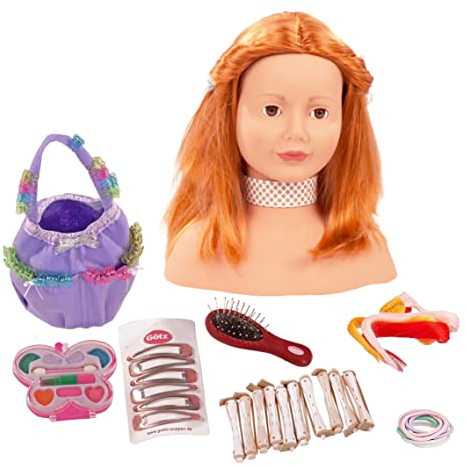 Götz 1192054 Haarwerk mit roten Haaren, braunen Augen - 28 cm hoher Frisierkopf - Schminkkopf in 57-teiligen Set - geeignet für Mädchen ab 3 Jahren