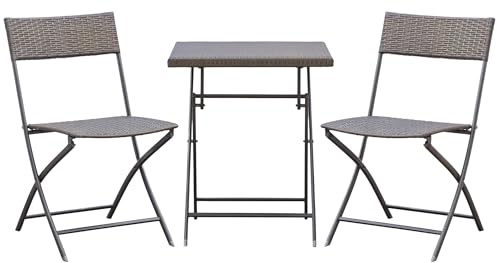 Outsunny Set da Giardino Pieghevole da 3 Pezzi in Rattan PE e Metallo, Set 2 Sedie e Tavolino da Caffè, Protezione dai Raggi UV, Set di Mobili da Balcone, per Patio e Cortile, Nero