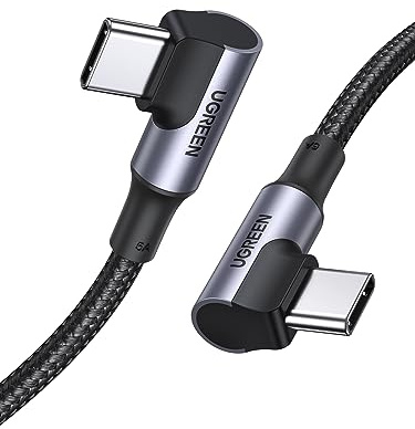 UGREEN Câble USB C vers USB C Coudé 100W 5A 90 Degrés Charge Rapide Compatible avec iPhone 17 Pro Max Air 16 Macbook iPad Galaxy S25 Plus Ultra S24 A05S A35 A55 Redmi 14C A3 Note 13 12 (2M)