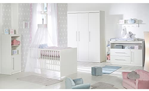 roba Babymöbel Set 2-teilig Maren - Kinderbett 70 x 140 cm umbaubar + Wickelkommode - Weiß
