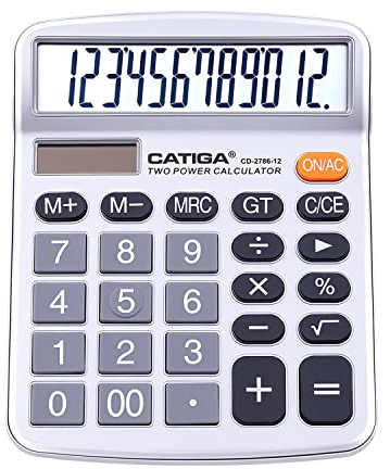 Calcolatrice da scrivania a 12 cifre con grande schermo LCD e pulsante sensibile, doppia alimentazione solare e batteria, funzione standard per ufficio, casa, scuola, CD-2786
