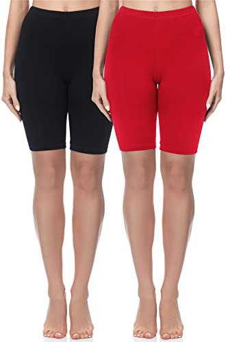 Merry Style Damen Sport Leggings kurz Sportleggings Radlerhose Sporthose aus Baumwolle 2 Pack MS10-200 (Schwarz/Rot(2Pack), S)