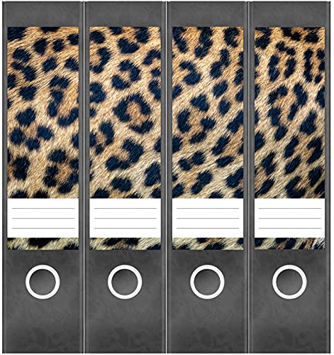Etiketten für Ordner | Animal Print Leopard 1 | 4 breite Aufkleber für Ordnerrücken | Selbstklebende Design Ordneretiketten Rückenschilder