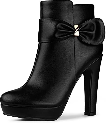 Allegra K Women's Chunky High Heels Platform Bow Decor Ankle Boots Black 5.5 UK/Label Size 7.5 US