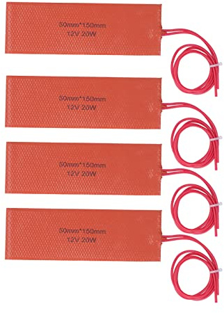ciciglow Silicone Heater, 4PCS Flexible Heating Plate 12V 20W Drum Bucket Heater, 120-150°C Bucket Heater For Pipe Valve Instrument Tank, 50x150mm