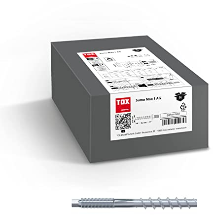 TOX Schraubanker Sumo Max 1 AG A4 10x140 mm, mit Anschlussgewinde M10, nichtrostender Stahl A4 für verschiedene Einbautiefen, bauaufsichtlich zugelassen für schwere Lasten, 50 Stück, 041171551