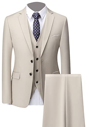 Ensemble de Costume 3 Pièces Slim pour Hommes Costumes de Smokings de Mariage Formels Solides à 2 Boutons Châle Revers Élégant Blazer de Fête Gilet Pantalon (Abricot,4XL)