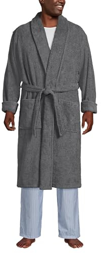 Lands' End Mens Calf Length Terry Robe Charcoal Regular Medium