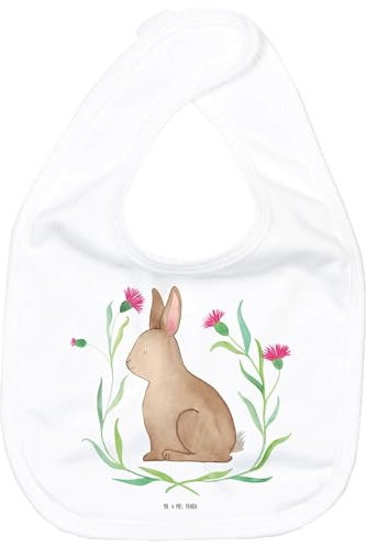 Mr. & Mrs. Panda Organic Babylätzchen Hase Sitzen - Ostergeschenke, Osterdeko, Geschenk, Osternest, Klettlätzchen, Baby Spucktuch, Osterblume,