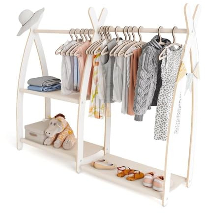 MAMOI® Klädställ för barn 95 x 106 x 32 cm/53 x 95 x 32 cm | Barngarderob | Klädhängare för barn | Träskena | Garderob trä barnrum | 100% ECO | Tillverkad i EU