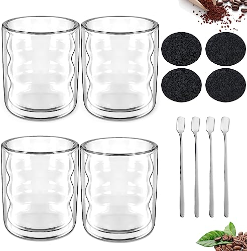 Latte Macchiato Gläser, 4 Stück Doppelwandige Gläser 200ml Doppelwandige KaffeegläSer mit 4 Löffel und 4 Untersetzer Kaffeegläser Doppelwandig Cappuccino Gläsers Doppelwandiges Teegläser