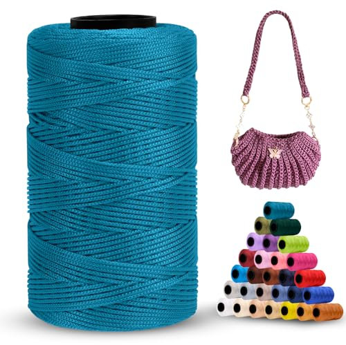 LEREATI Polyester Garn 1mm x 230m Makramee Garn 1mm Baumwollgarn Macrame Cord Polyester-Seil Baumwollkordel für Handtasche, Umhängetasche, Häkeltasche, Strickwaren (Pfauengrün)