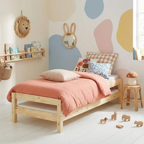 IDIMEX Lot de 2 Lits superposables RINO 80 x 190 cm, Lits Simples 1 Place, Couchage d'appoint, en pin Massif Vernis Naturel