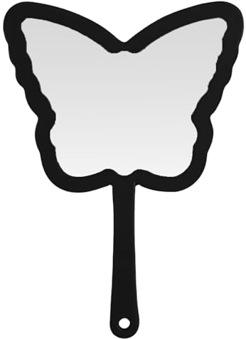 Cosiesnest Handspiegel Klein 1 Stück Schmetterlingsförmiger Handspiegel Kosmetikspiegel mit Griff Schwarz 14 x 20cm Wandmontage