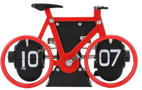 Tomotato Desk Clock, Vintage Bicycle Flip Down Mechanical Time Reminder with 12-Hour Format for Home Office Decor