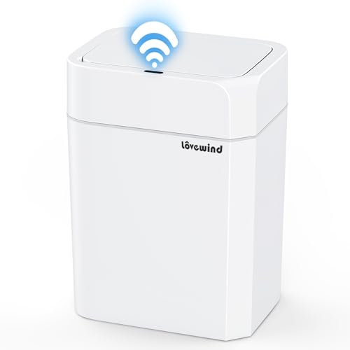 lovewind Poubelle de Salle de Bain, Poubelle de Salle de Bain 12L avec Couvercle, Poubelle à capteur étroite, étanche, Blanche, pour Salle de Bain, Chambre, Cuisine, Bureau