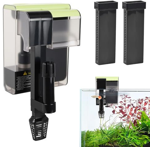 Mapille Außenfilter 450L/H, Aquarium Filter mit UV, 4-in-1 Hang on Filter, Wasserfallfilter Einstellbarer mit Sauerstoffzirkulation für 10-100L Fischtank