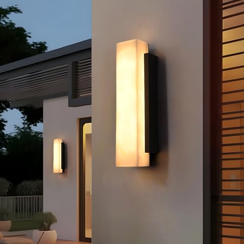 ZenithBeam Vattentät LED utomhusvägglampa, rektangulär imitation marmor terrass vägglampa, svart tjock rostfritt stål garage utomhu, villa dörrpelare applikation-45 cm
