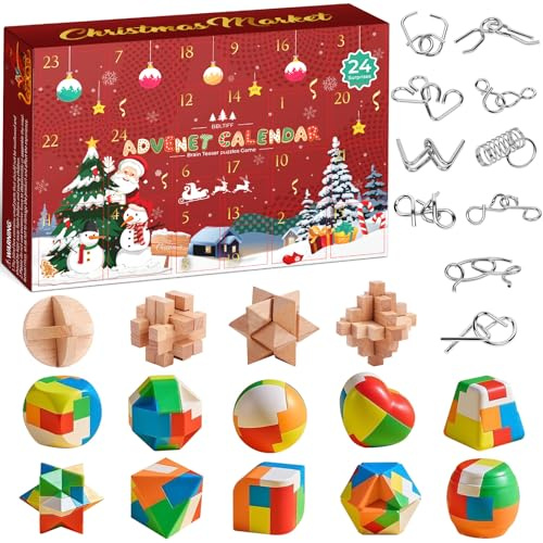 BBLTIFF Calendario de Adviento 2025, Puzzle Calendario de Adviento con 24 Rompecabezas en 3D de Madera, Metal y de Plastico, Navidad Cuenta Atrás Calendarios para Niños y Adulto