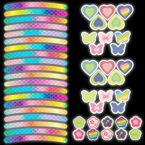 Begonia 50 pegatinas reflectantes para niños, coloridos reflectores de bicicleta, pegatinas autoadhesivas para niños con mariposa, flor y corazón, pegatinas reflectantes impermeables para bicicleta
