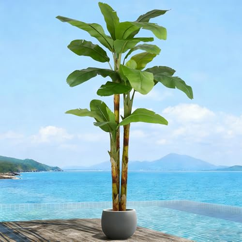 Artificial Banana Tree 9FT- Tall Fake Banana Leaf Plant with Realistic Trunks and Vivid Leaves, 108 Inch Large Faux Tropical Floor Plants for Home Office Poolside Porch Mall Hotel Indoor Outdoor Decor
