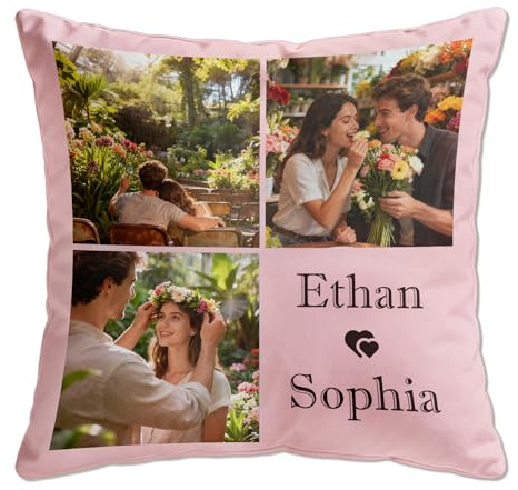 TICBIK Cuscino Personalizzato Con Foto, Federa Cuscino Personalizzata Con Foto E Scritte Stampa Fronte-Retro Decorazione Per La Casa, Compleanno, Natale, Anniversario, Regalo Di San Valentino
