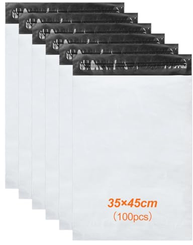 Ravytha 100 Pezzi Buste per Spedizioni, Sacchetti Spedizione, Autoadesive Pacchi, Busta Postali Plastica, Mailing Bags, Non Trasparenti, per Indumenti, Libro, Scarpe, XL, (35×45cm)