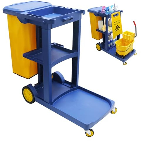 Carrello di pulizia con coperchio, carrello di pulizia su ruote, carrello di pulizia di grande capacità e borsa Oxford, carrello per la pulizia e l'igiene per ufficio, centro commerciale, ristorante