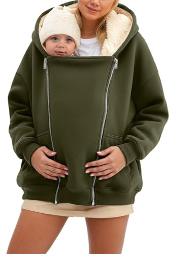 Hanraz Veste de maternité d'hiver avec empiècement bébé chaud 2 en 1 - Manteau de grossesse doux - Grandes tailles - Veste de grossesse pour femme enceinte, A01 vert armée, L