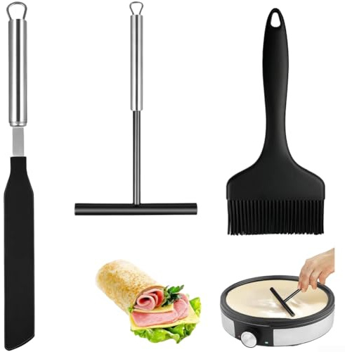Set di 3 spatole per crêpe, spalmatore per pancake con spazzola per olio in silicone, antiaderente, facile da pulire, strumenti per la preparazione di pancake