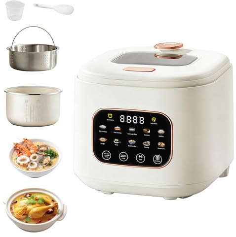 3L Reiskocher Low Sugar für 3-5 Personen, Reiskochers Reishunger mit Dampfgarer und 10 Funktionen, Low Carb Rice Cooker 24H-Timer, 24H-Warmaltefunktion, Touch-Bedienung Reiskocher mit Sichtfenster