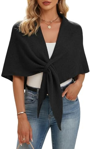 Shawl Wraps Women Pashmina Cardigan Triangle Cape Knit Shoulder Top Sweater Scarf for Fall Winter,01 Black