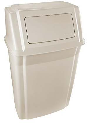 Rubbermaid Commercial Products Profile Wall Mount Trash/Garbage Can/Bin, 15 GAL, for Corridors/Washrooms/Schools/Kitchens, Beige
