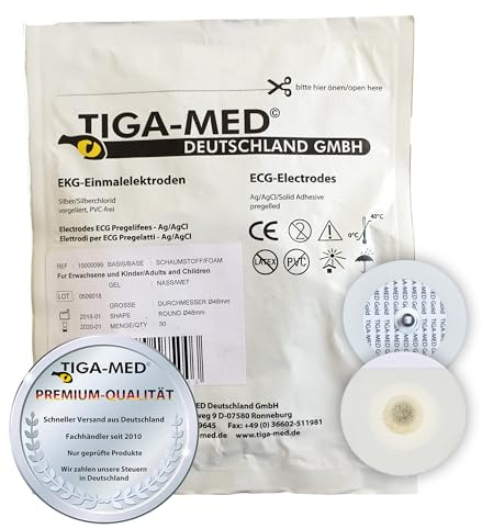 TIGA-MED EKG Elektroden Einweg – Liquidgel/Nassgel, Ø 48 mm – 120 Stück (4×30) – genormter Anschluss – Made in EU – starke Haftung