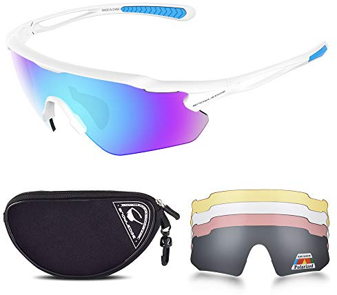 Snowledge Cycling Glasses with 5 Interchangeable Lens UV 400 Protection Polarised Sports Sunglasses for Men Women Running Climbing Fishing Driving Golfing
