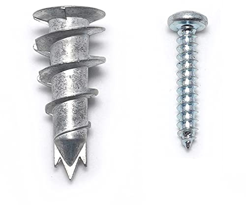 CONFAST Zinc Self-Drilling Metal Drywall Anchors Kit with Screws, 200 Pieces (100 Anchors + 100 Pcs 1 Screws), #8 Wall Anchors for Drywall, Sheetrock, and Hollow-Wall Installation
