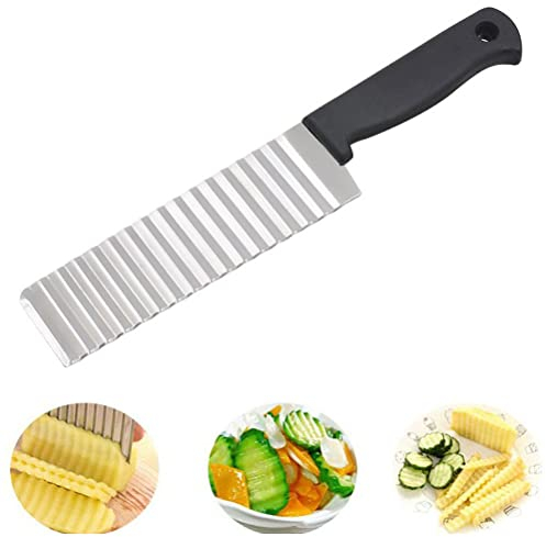 Crinkle Slicer, Stainless Steel Potato Chip Knife French Fries Chips Chopping Knives for Potato Chips, French Fries, Fruits and Vegetables Waves Cutting Tool