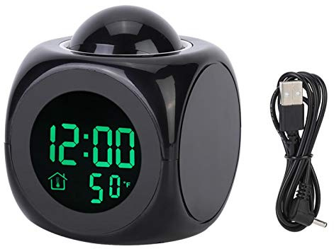 EVTSCAN Multifunctional Digital Projection Alarm Clock LCD Electronic Clock with Temperature Display Voice Time Dual Alarm Snooze Function Backlight,USB or Battery Powered