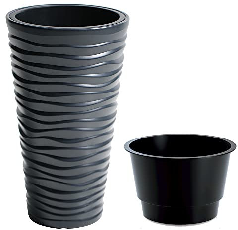 URBNLIVING New Large Side Tall Sand Effect Flower Plant Pot Indoor Outdoor Garden Patio Planters (Anthracite, 2)