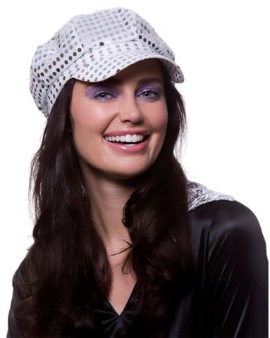 Partyhüte für Erwachsene im 70er-Jahre-Stil, Unisex, 1 Stück, glänzende weiße Farbe, PVC-Hut, geeignet für Kostüme, Halloween, Disco, Neujahr, 100 % Polyester, Thema, Party-Zubehör, Einheitsgröße