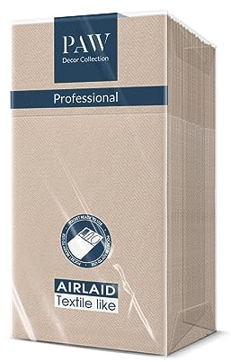 PAW - Besteckservietten aus Airlaid - Stoffähnlich (1/8 falz) | 25 Stück | Ideal für Hochzeit, Taufe, Kommunion, Geburtstag | Serviettentaschen für Besteck | Beige