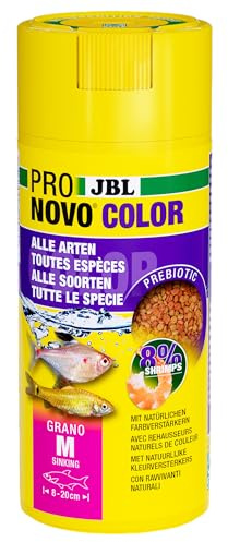 JBL Pronovo Color Grano Click - Gránulos de pienso para Todos los Peces de Acuario de 8 a 20 cm, dosificador de Clic, gránulos de pienso para Peces, tamaño M, 250 ml