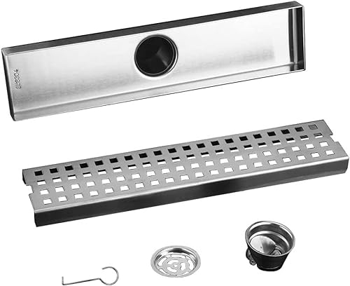 WOLFBIRD 30CM Caniveau pour Douche,Caniveau de Douche en Acier Inox Siphon Sol d'évacuation à Carreler pour Salle de Bain,avec appareil désodorisant et filtre à cheveux