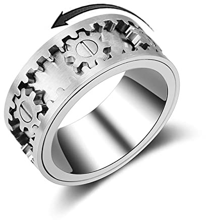 anello Antistress Uomo Girevole, Rotante Acciaio Inossidabile, Anelli Anti Ansia Donna, Spinner Adulti, Fidget per Meditazione, Ingranaggio con Confezione Regalo