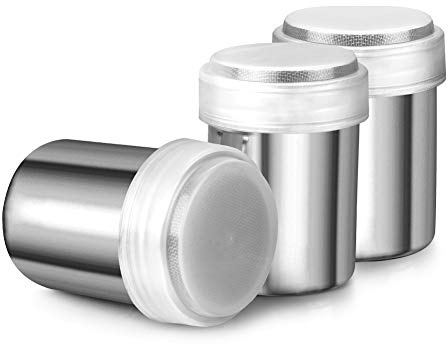 Accmor 3 Pack Powdered Sugar Shaker Duster, Cinnamon Shaker Flour Sifter, Fine Mesh Stainless Steel Dredge for Baking Soda Flour Cinnamon Cocoa