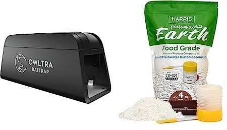 OWLTRA OW-1 Indoor Electric Rat Trap, Instant Kill Rodent Zapper with Pet Safe Trigger, Black, Large & Harris Diatomaceous Earth Food Grade, 4lb with Powder Duster Included in The Bag