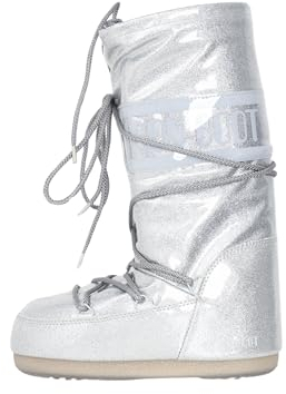 MOON BOOT Icon Glitter Damen Schneestiefel Silber, silber / schwarz, 36 EU