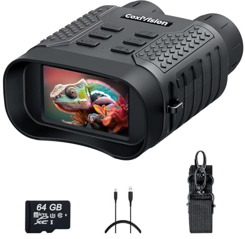 CoxiVision 4K mörkerseendeglasögon – 3,1 tum HD-skärm, 5 x digital zoom, 7-nivåers IR-belysningskikare med 64 GB minneskort och avtagbart 4 400 mAh batteri – dag- och nattfoto- och videoinspelning