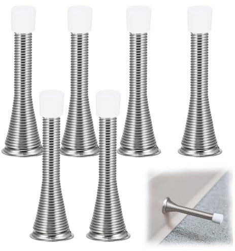 XiangSKY 6 Pcs Spring Door Stop, Spring Door Stopper Wall Mounted Chrome Spring Door Stop, Sprung Stopper Skirting Board Buffer, with 3 Pcs Replacement Rubber Tip
